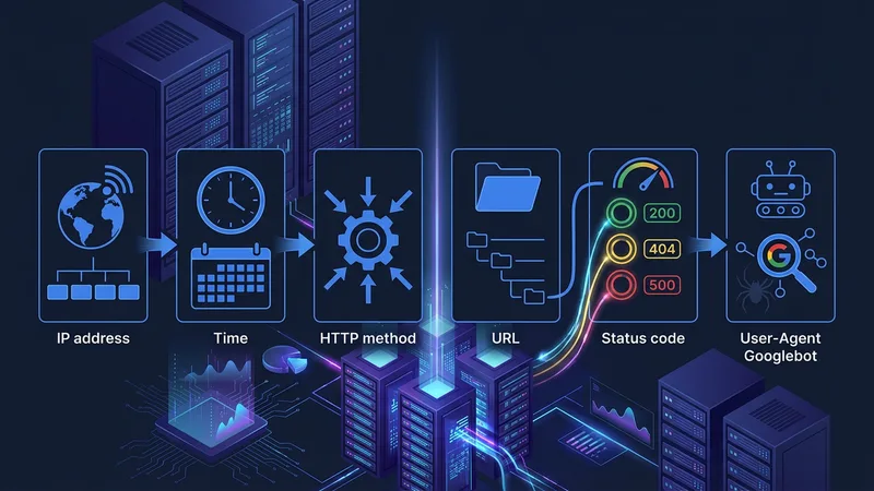 Структура строки access_log: IP, время, метод, URL, статус-код, User-Agent Googlebot